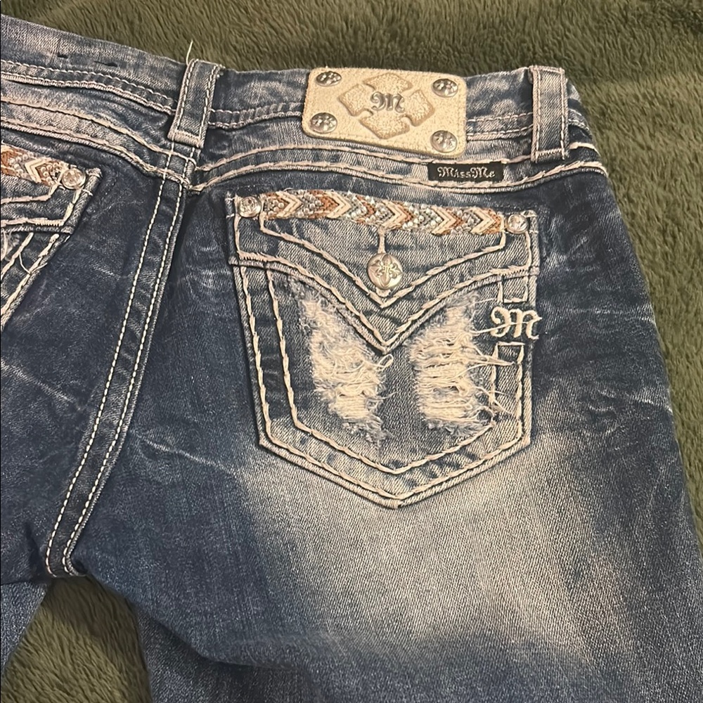 Miss Me Dark Blue Distressed Jean Shorts - Picture 5 of 7